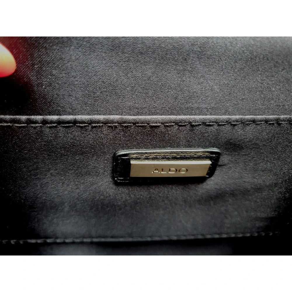 Aldo Black Envelope Clutch Crossbody Metal Chain Strap Evening Handbag Purse